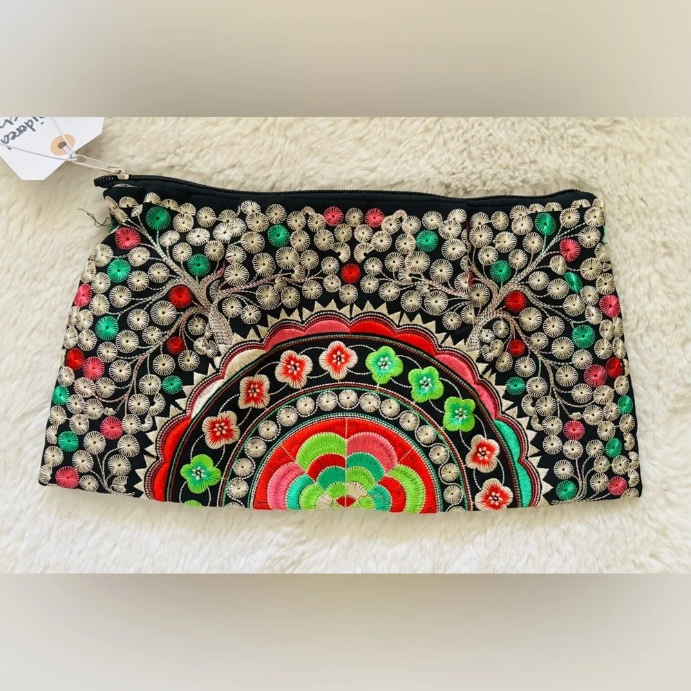 Embroidered Bright Multicolor Cloth Clutch Purse Bag